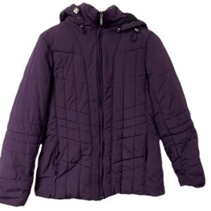 SJB Active Women's Medium Quilted Puffer Jackets Purple Approx 25" Long Hooded